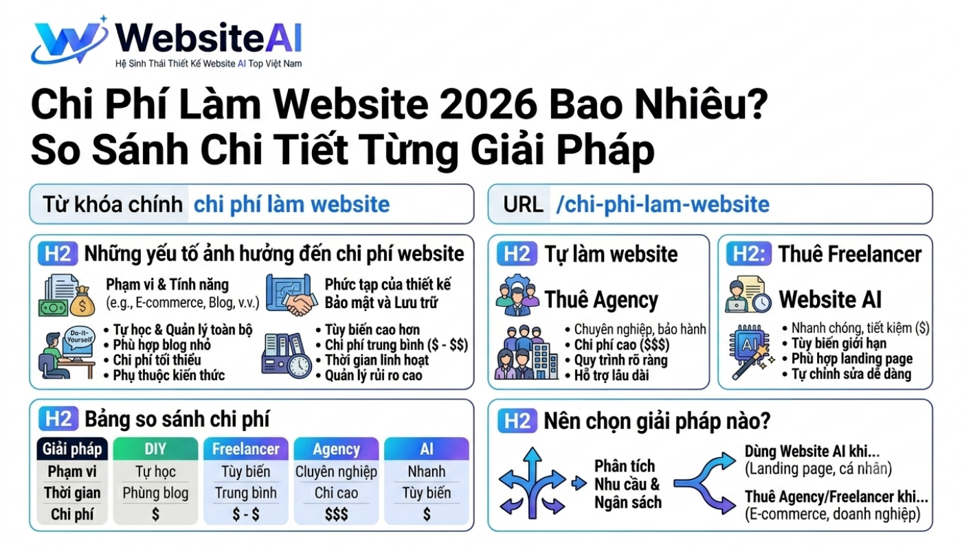 Chi Phí Làm Website 2026 Bao Nhiêu? So sánh chi tiết từng giải pháp