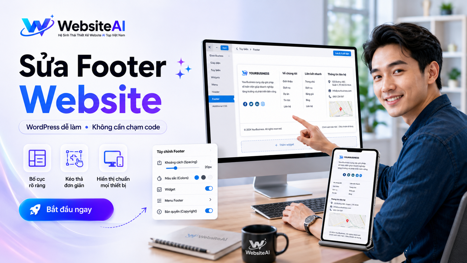 chỉnh sửa footer trong wordpress
